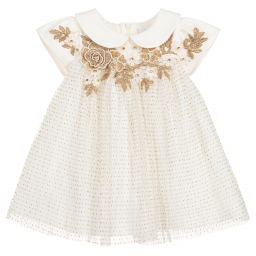 Lesy - Girls Ivory & Gold Tulle Dress | Childrensalon