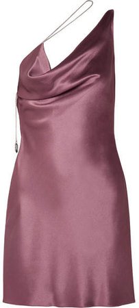 One-shoulder Draped Silk-charmeuse Mini Dress - Grape
