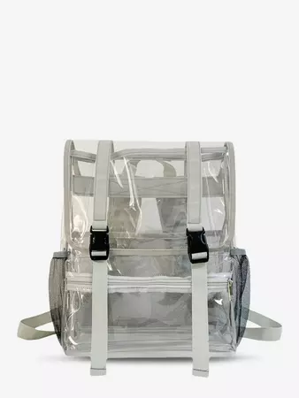 Fashion Daily School Travel Waterproof Double Buckle Strap Large Capacity Sheer PVC Clear Backpack For Women And Men In GRAY | ZAFUL 2024