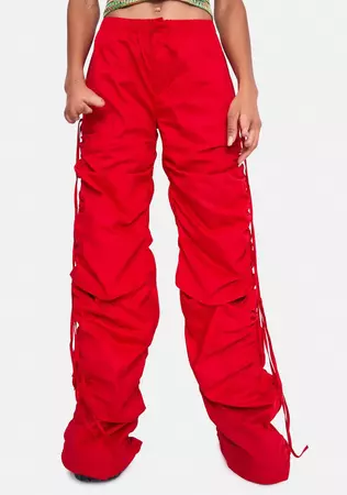 Jaded London Red Cotton Wide Leg Cargo Trouser With Cut Out Ruched Detail – Dolls Kill
