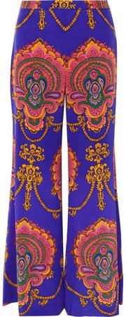 Printed Silk Crepe De Chine Wide-leg Pants - Purple
