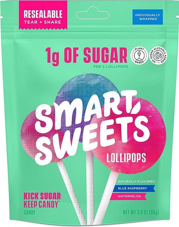 Amazon.com : SmartSweets Lollipops, 3oz, Blue Raspberry & Watermelon Flavors, Hard Candy with Low Sugar (1g), Low Calorie (40), No Artificial Sweeteners, Plant-Based, Gluten-Free (Packaging May Vary) : Everything Else
