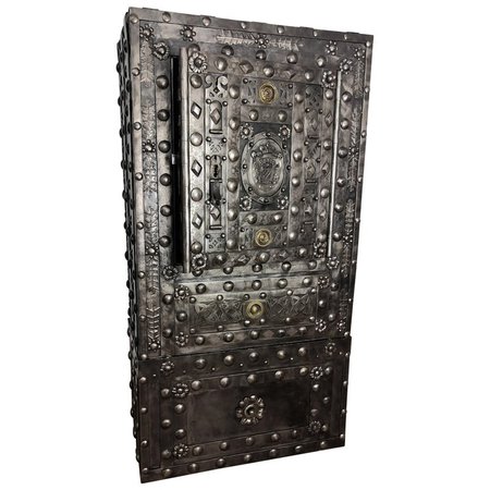 18th Century Wrought Iron Italian Antique Hobnail Safe Strongbox Cabinet For Sale at 1stdibs