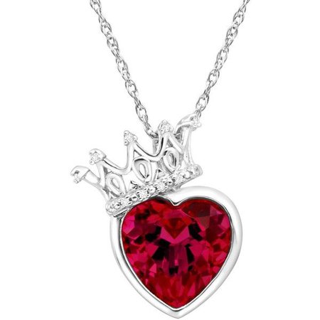 Ruby Red Heart & Crown Necklace
