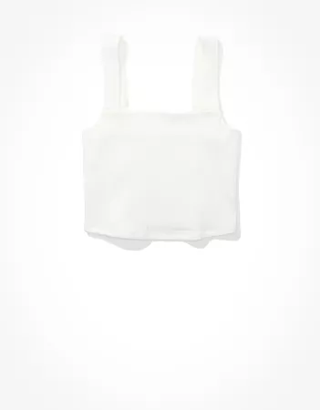 AE Cropped Square Neck Tank Top white