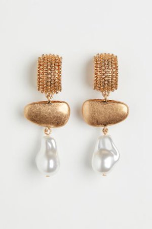 Pendant earrings - Gold-coloured/White - Ladies | H&M US
