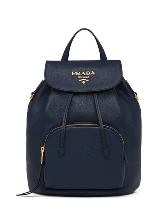Shop blue Prada logo-plaque backpack with Express Delivery - Farfetch