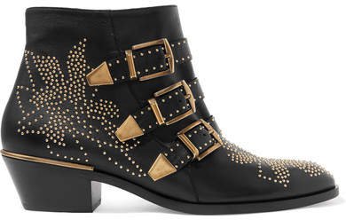 Susanna Studded Leather Ankle Boots - Black