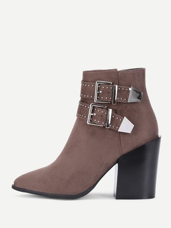 Double Buckle Pointed Toe Boots