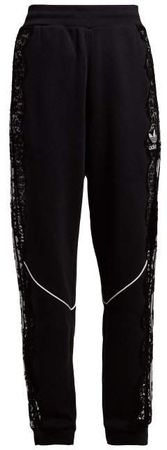 Lace Insert Stripe Trimmed Track Pants - Womens - Black