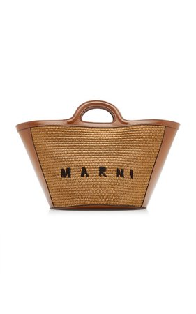 Tropicalia Leather-Trimmed Raffia Tote Bag By Marni | Moda Operandi