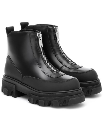 Ganni - Leather ankle boots | Mytheresa