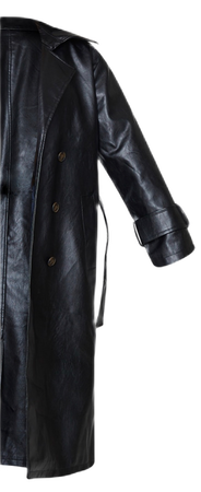 PLT- petite black faux leather sleeve detail trench coat