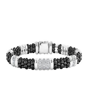 Lagos Black Caviar Diamond 3-Link Bracelet