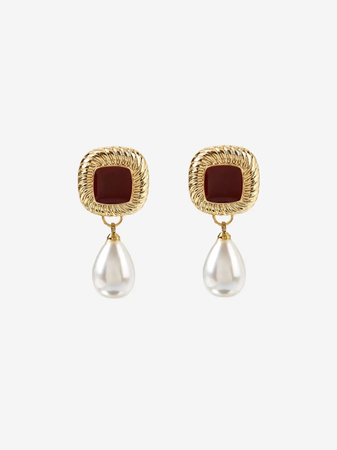 gold and ruby with pearl earrings