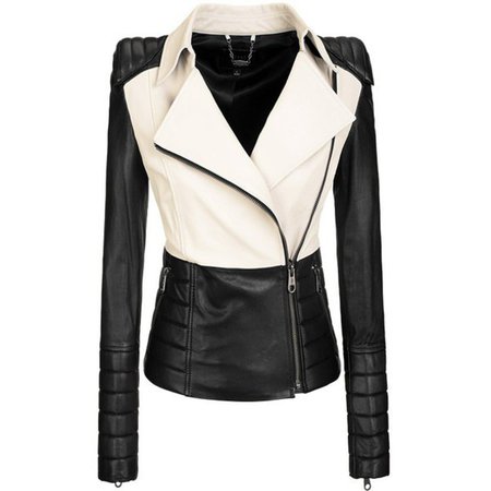 jacket, black/white jacket, black white jacket, black white leather jacket, biker jacket, leather jacket - Wheretoget