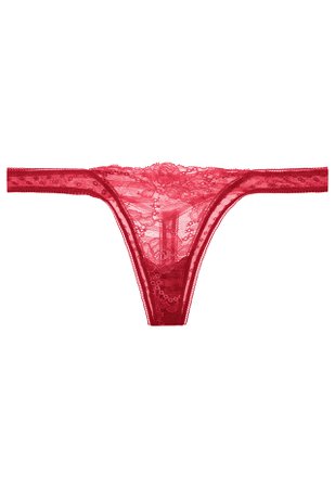 Tuberose Cherry Red Leavers Lace And Tulle Thong | La Perla