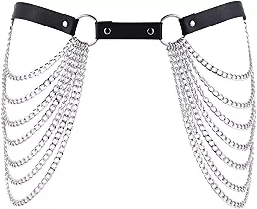 Amazon.com: Victray Punk Black Waist Chain Belt Leather Layered Belly Body Chains Rave Body Jewelry Accessories for Women and Girls (Black) : Clothing, Shoes & Jewelry