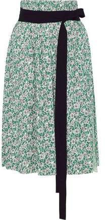Tie-front Floral-print Cotton-poplin Skirt