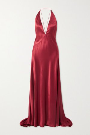 Alexandra Open-back Silk-satin Gown - Red