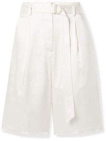 Belted Satin Shorts - Cream
