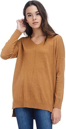 A+D Women's Oversized Extra Soft V-Neck Pullover Sweater Long Sleeved Sweater Top with Hi-Low at Amazon Women’s Clothing store