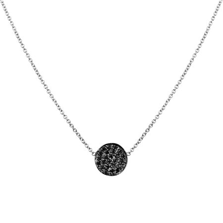 14K White Gold Black Diamond Micro Pave Disc Pendant, Black Diamond Necklace, Diamond Statement Necklace Hand Made
