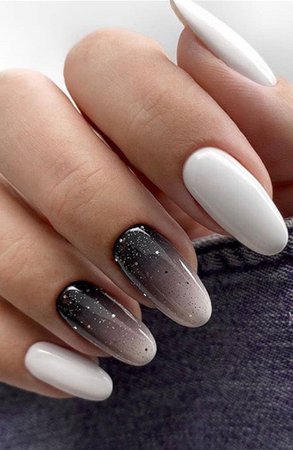 White Nails w/ Black and grey ombré