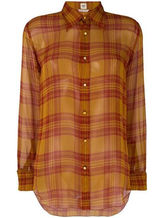 Shop yellow Hermès pre-owned plaid silk shirt with Express Delivery - Farfetch