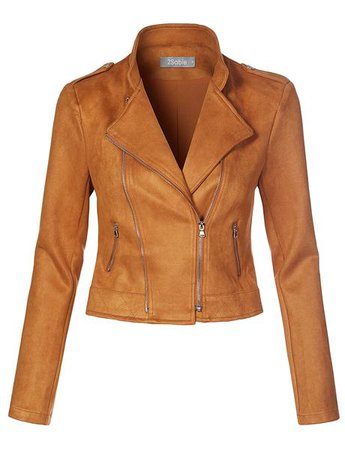LE3NO Womens Faux Suede Zip Up Long Sleeve Cropped Biker Moto Jacket ( | 2Sable