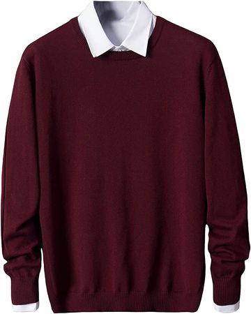 Floerns Men's Solid Long Sleeve Ribbed Knit Round Neck Sweater Pullover Top Burgundy XL at Amazon Men’s Clothing store