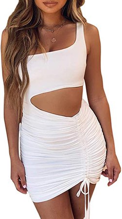 Amazon.com: CHYRII Women's Sexy One Shoulder Sleeveless Cutout Ruched Bodycon Mini Club Dress: Clothing
