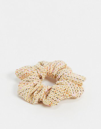 Pieces boucle scrunchie in pale cream and pink | ASOS