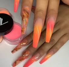 Long Peachy Gold Nails