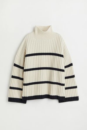 Rib-knit Wool Sweater - White/striped - Ladies | H&M US
