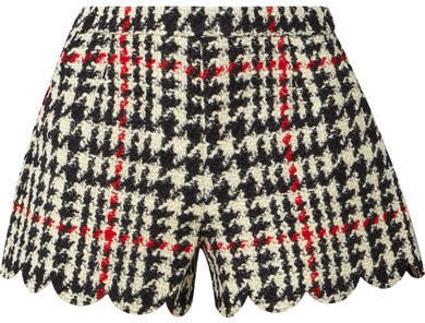 Scalloped Houndstooth Wool-blend Bouclé Shorts - Black