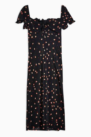 Square Neck Floral Midi Dress | Topshop black