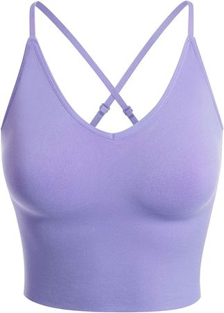 Design by Olivia Women's Casual Seamless Padded Workout Sports Bra Cami Cropped Yoga Tank Top with Adjustable Straps at Amazon Women’s Clothing store