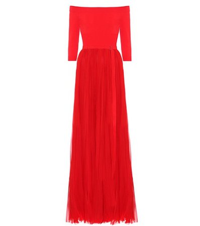 Off-the-shoulder silk gown
