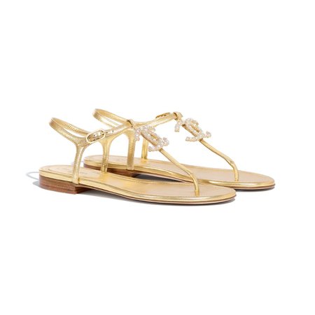 Chanel flat sandals gold