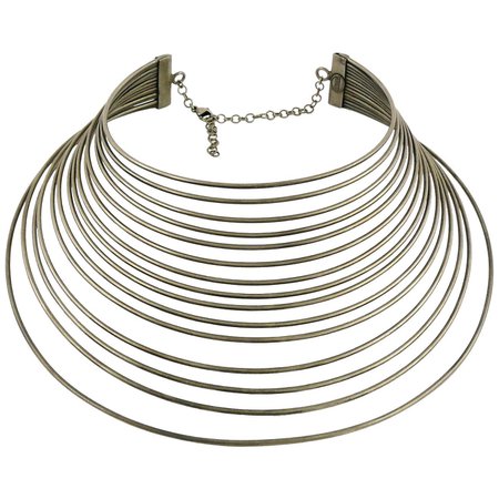 Jean Paul Gaultier Vintage Masai Multi Wire Silver Toned Choker Necklace For Sale at 1stDibs