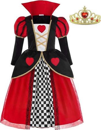 Amazon.com: ReliBeauty Red Hearts Girls Costume Queen Dress for Kids Girls with Crown,5/120 : Clothing, Shoes & Jewelry