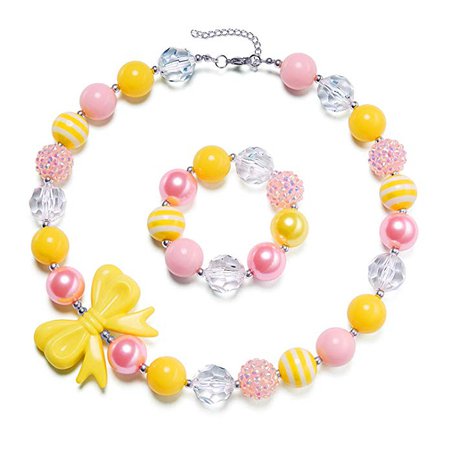 Amazon.com: vcmart Girls Chunky Necklace and Bracelet Set Bubblegum Gumball Beads Girls' Birthdays Gift Bow Pendant: Jewelry