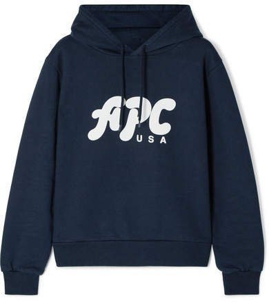 Sally Printed Cotton-blend Jersey Hoodie - Navy