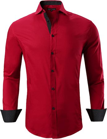 Alex Vando Mens Dress Shirts Regular Fit Long Sleeve Men Shirt, Red, Large at Amazon Men’s Clothing store