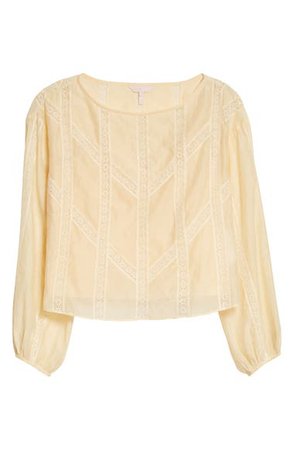 Rebecca Taylor Lace Inset Long Sleeve Cotton & Silk Blouse | Nordstrom