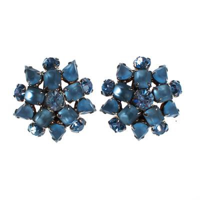 Vintage Frosted Light Blue Rhinestone Cluster Style Statement Earrings - Vintage Meet Modern