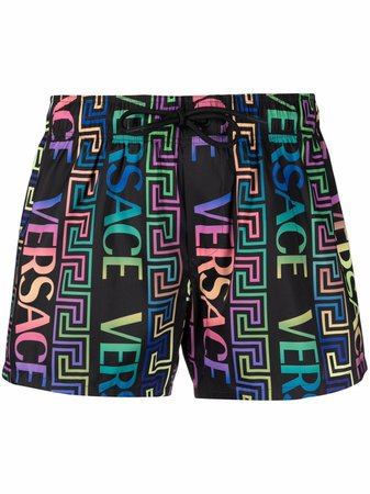 Shop Versace Greca Neon-print bikini shorts with Express Delivery - FARFETCH