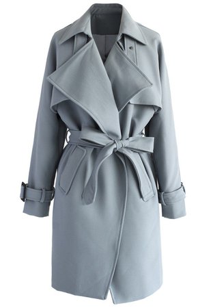 Textured Belted Trench Coat in Grey - TOPS - Retro, Indie and Unique Fashion