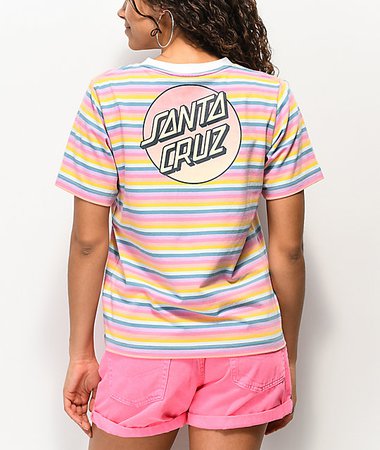 Santa Cruz Gradient Dot Rainbow Stripe T-Shirt | Zumiez